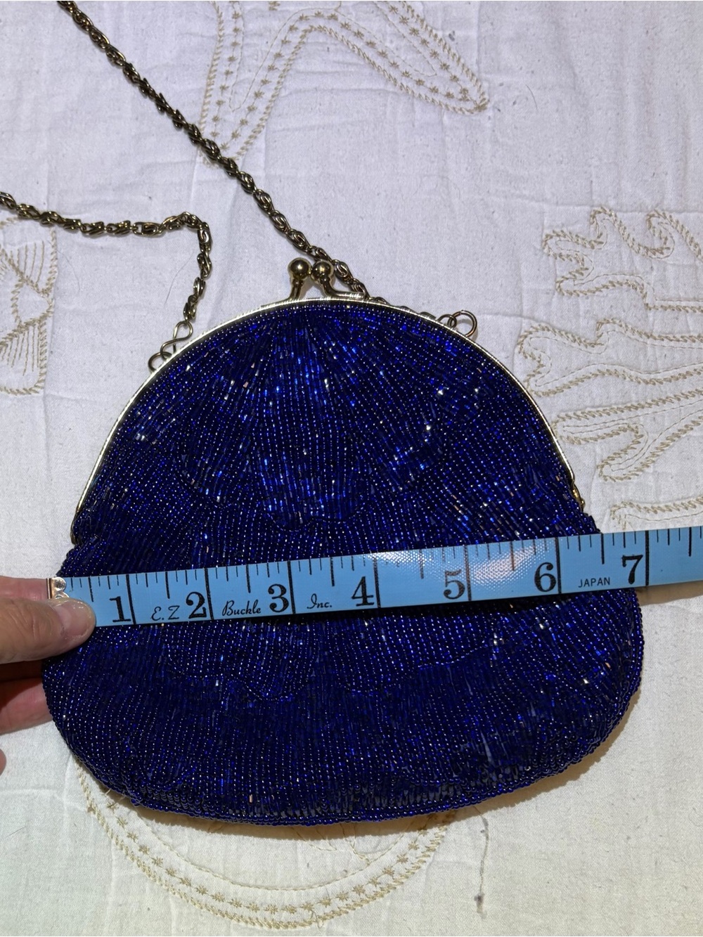 NWT Walborg Navy Blue Beaded Evening Crossbody Evening Bag with Gold Chain - Picture 9 of 9